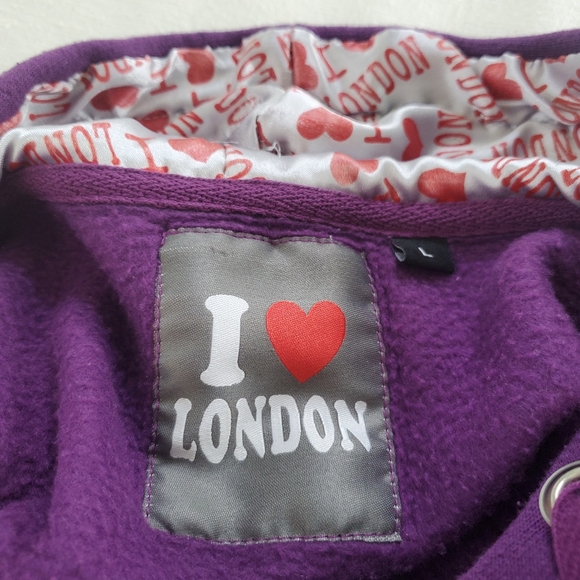 I Love London Hooded Sweatshirt sequined heart Purple ♥️ Size Large - Picture 6 of 12